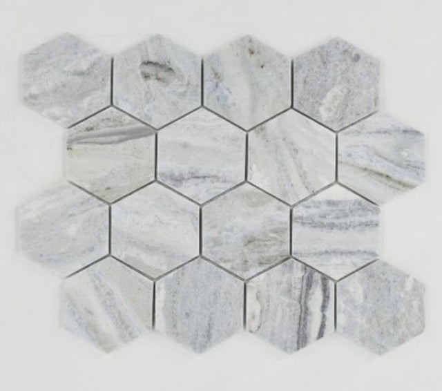 Blue Valley 3" Hexagon Marble Mosaic Tile 12x13 Sheet