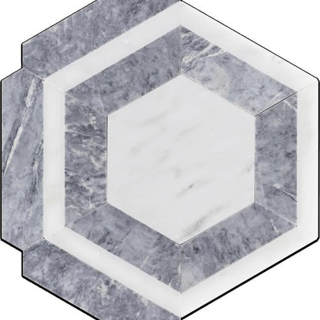 Grey and White Marble Hexagon Honed Tile 12x10