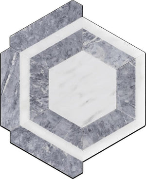 Grey and White Marble Hexagon Honed Tile 12x10