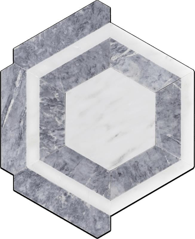 Grey and White Marble Hexagon Honed Tile 12x10 1