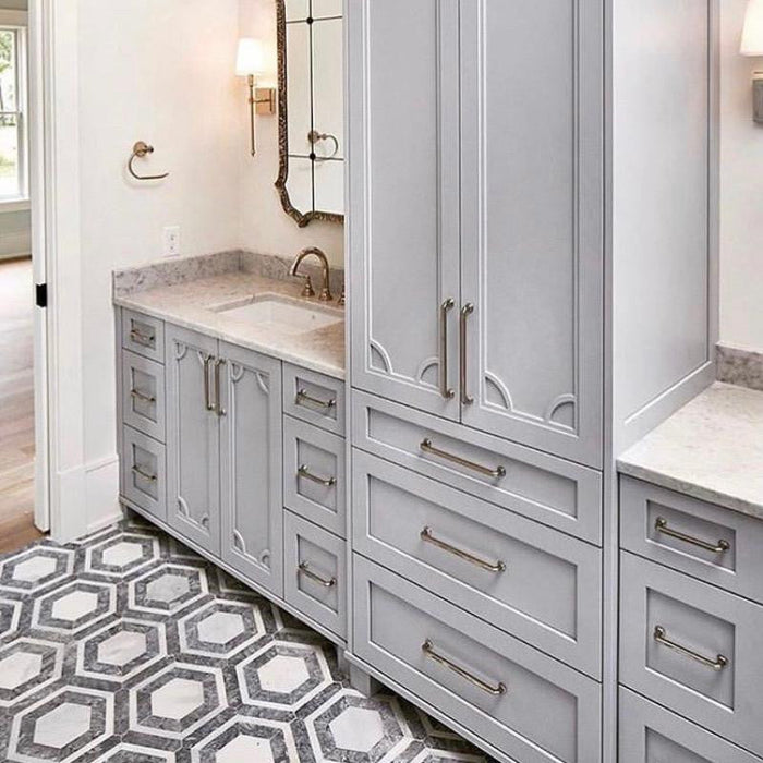 Grey and White Marble Hexagon Honed Tile 12x10 2