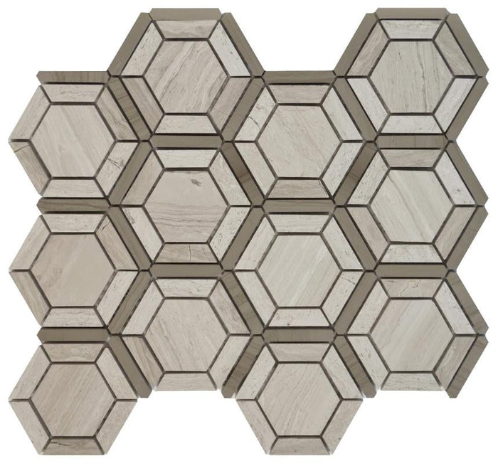 Wooden White Honeycomb Marble Mosaic Tile 12x12 1