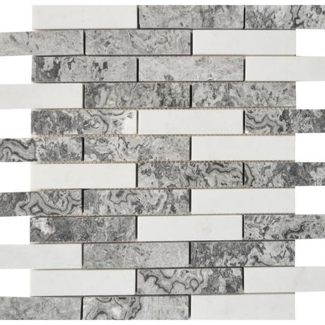 Shades of Grey 1x4 Marble Mosaic Tile 12x12 Sheet
