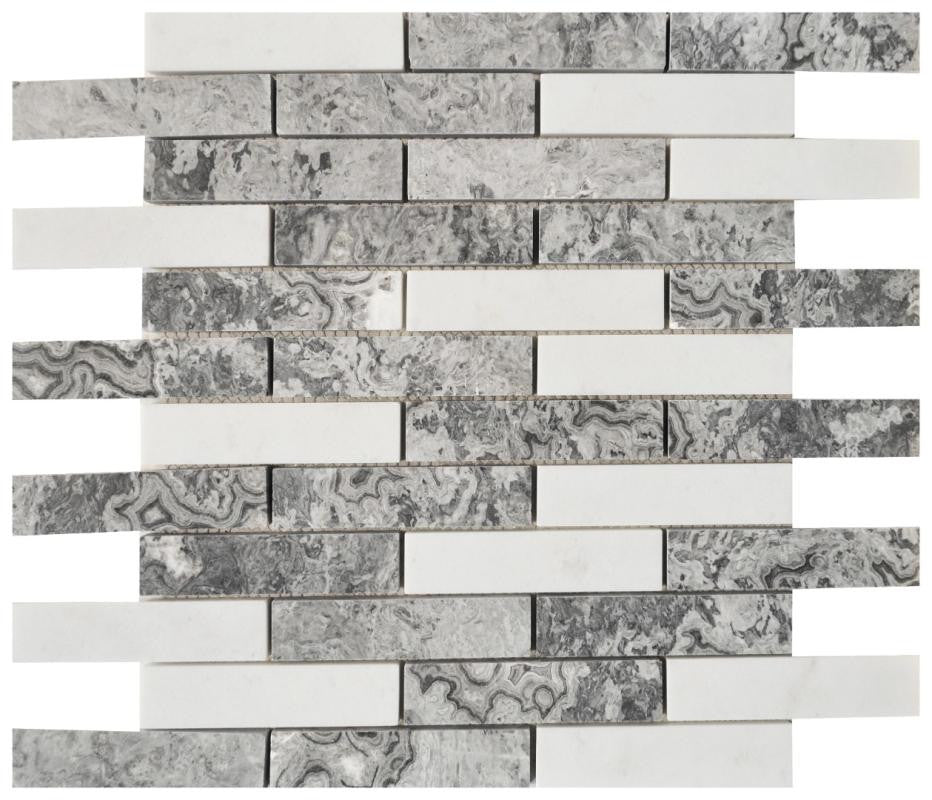 Shades of Grey 1x4 Marble Mosaic Tile 12x12 Sheet