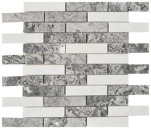 Shades of Grey 1x4 Marble Mosaic Tile 12x12 Sheet