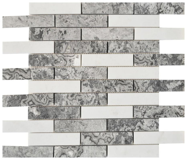 Shades of Grey 1x4 Marble Mosaic Tile 12x12 Sheet