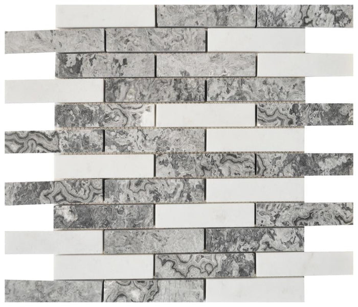 Shades of Grey 1x4 Marble Mosaic Tile 12x12 Sheet 1