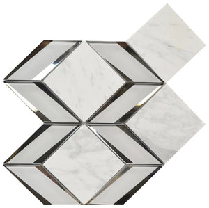 Carrara Diamond 12x12 Glass and Marble Mosaic Tile