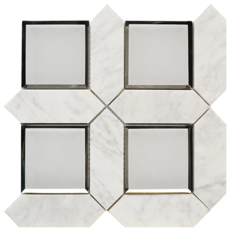 Carrara Square 12x12 Glass and Marble Mosaic Tile