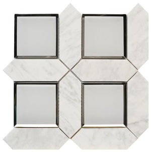 Carrara Square 12x12 Glass and Marble Mosaic Tile