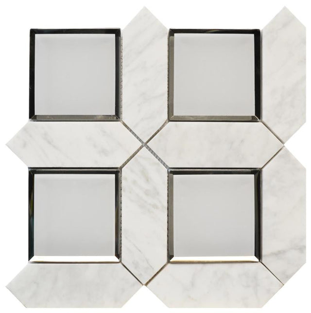 Carrara Square 12x12 Glass and Marble Mosaic Tile