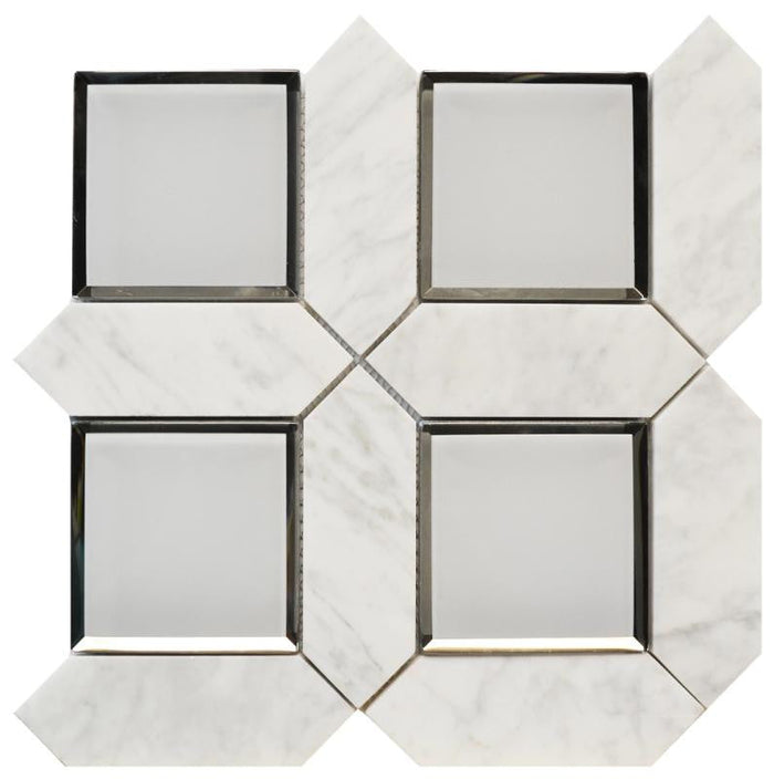 Carrara Square 12x12 Glass and Marble Mosaic Tile 1
