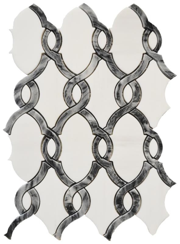 White and Grey Oval Marble Braid Mosaic Tile 12x12 Sheet 1