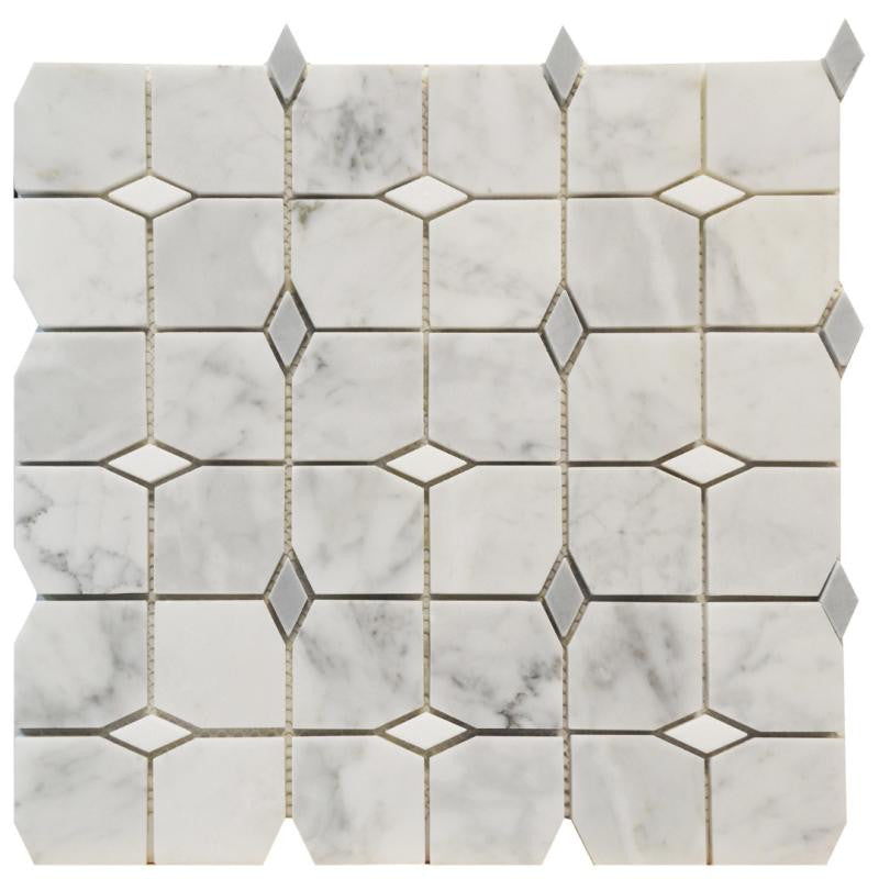 Carrara Square Diamond 12x12 Marble Mosaic Tile
