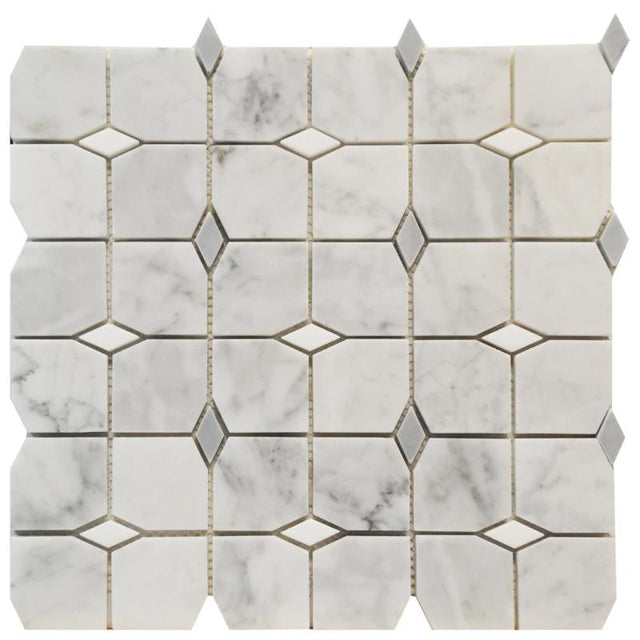 Carrara Square Diamond 12x12 Marble Mosaic Tile