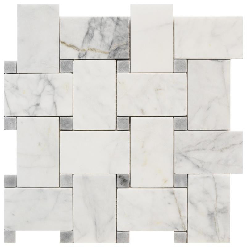 Fairy White Large Basketweave 12x12 Stone Mosaic Tile