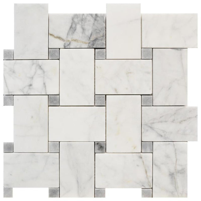 Fairy White Large Basketweave 12x12 Stone Mosaic Tile