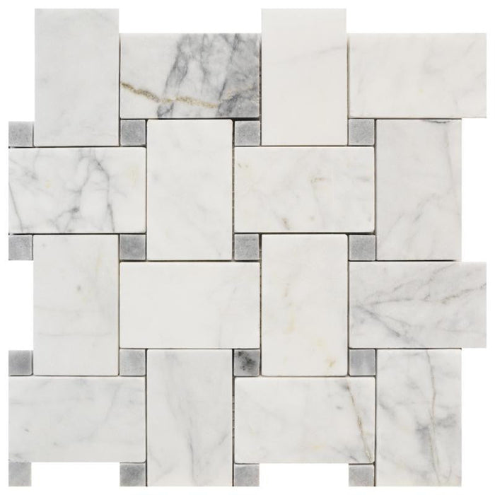 Fairy White Large Basketweave 12x12 Stone Mosaic Tile 1