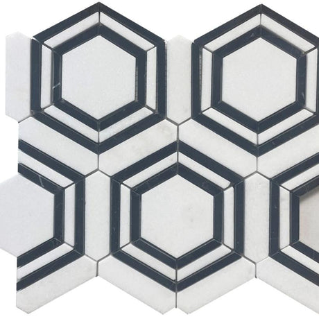 Black and White Hexagon Marble Mosaic Tile 12x12 Sheet