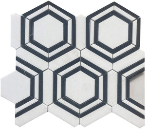 Black and White Hexagon Marble Mosaic Tile 12x12 Sheet