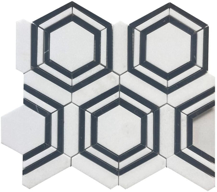 Black and White Hexagon Marble Mosaic Tile 12x12 Sheet 1