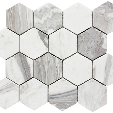 Skyscape White 3" Hex Marble Mosaic Tile 12x10 Sheet