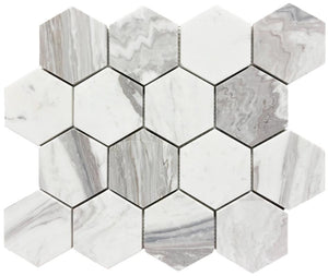 Skyscape White 3" Hex Marble Mosaic Tile 12x10 Sheet