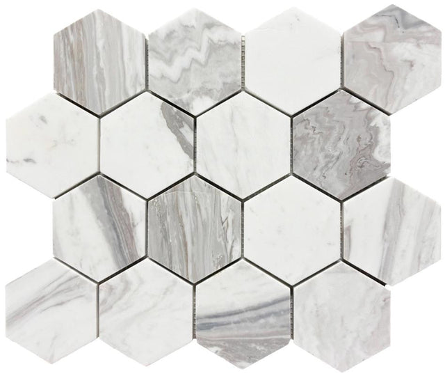 Skyscape White 3" Hex Marble Mosaic Tile 12x10 Sheet