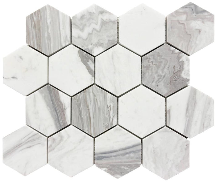 Skyscape White 3" Hex Marble Mosaic Tile 12x10 Sheet 1