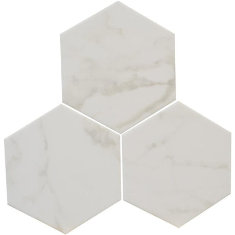 Calacatta 6" Hex Glass Mosaic Tile