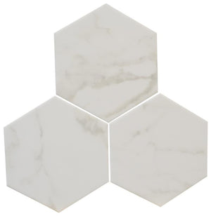Calacatta 6" Hex Glass Mosaic Tile