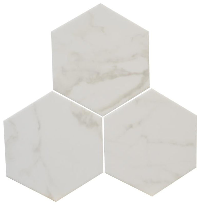 Calacatta 6" Hex Glass Mosaic Tile