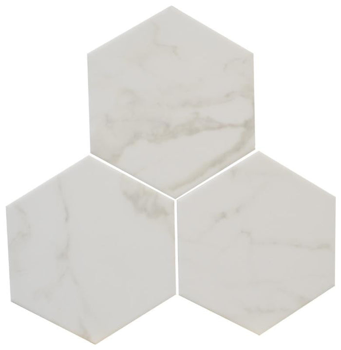 Calacatta 6" Hex Glass Mosaic Tile 1