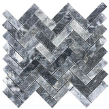 Luna Sky Marble - Mesh Mosaic Tile Collection in 1" x 3" Herringbone - Honed