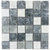 Luna Sky Marble - Mesh Mosaic Tile Collection in 2" x 2" Mixed Finish - Honed and Sand Blasted