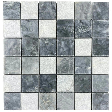 Luna sky marble mosaic 2x2 honed sand blasted mix on 12x12 mesh top