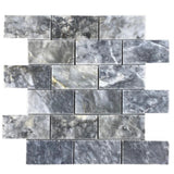 Luna Sky Marble - Mesh Mosaic Tile Collection in 2" x 4" Brick - Honed