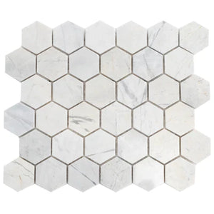 Palia White Dolomite - Mesh Mosaic Tile Collection in 2" Hexagon Pattern - Polished