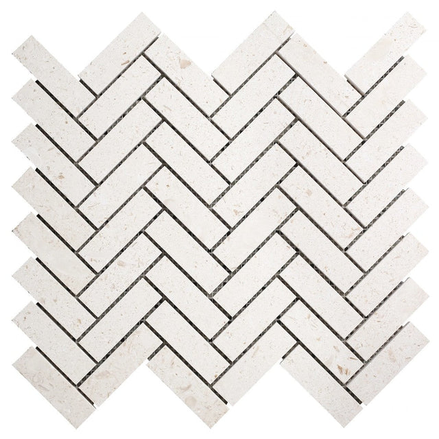 Shellstone - Mesh Mosaic Tile Collection in 1" x 3" Herringbone - Honed