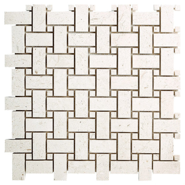 Shellstone - Mesh Mosaic Tile Collection in Basketweave Pattern - Honed