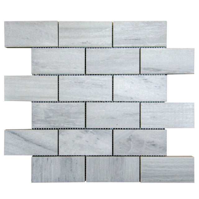 Solto White Marble - Mesh Mosaic Tile Collection in 2" x 4" Brick - Honed