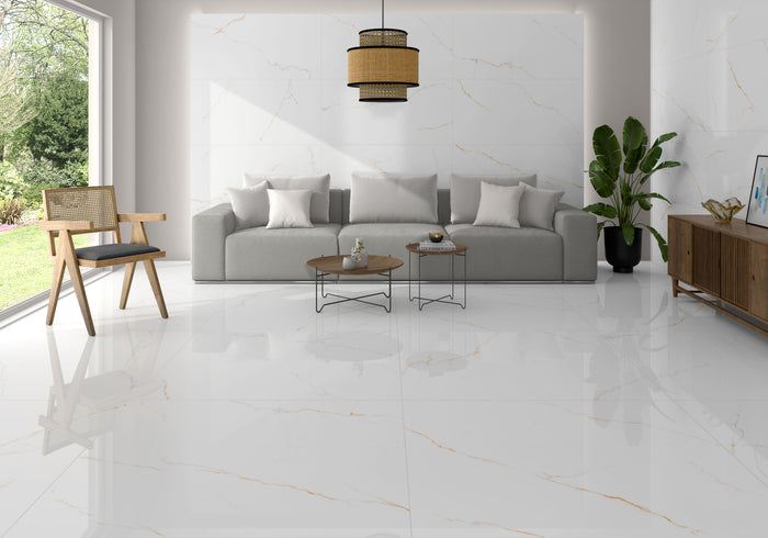 Thuile White 24x48 Polished Marble Look Porcelain Tile 2