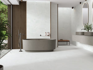 Modern bath with white Spanish porcelain tile