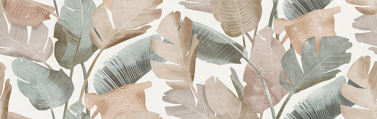 Enya Leaves White 12x40 Ceramic Wall Tile