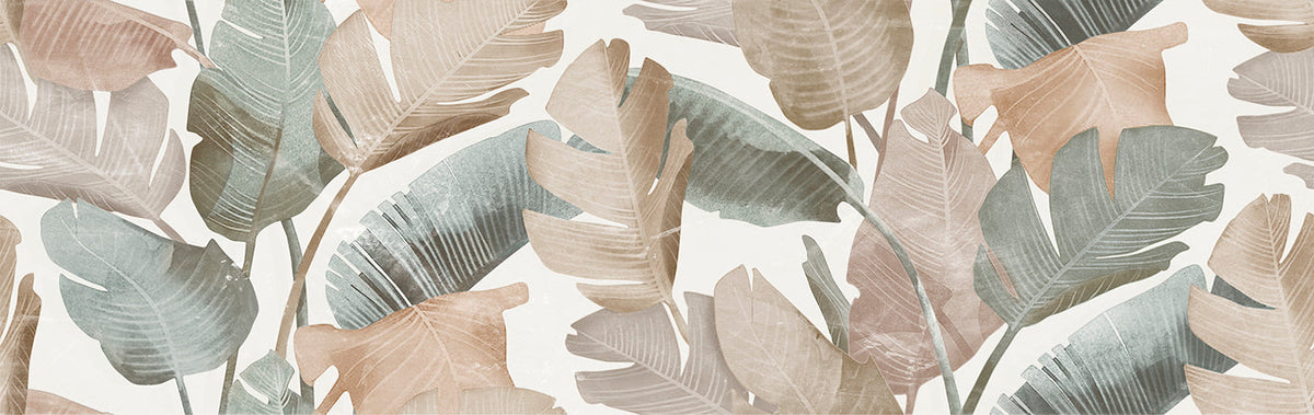 Enya Leaves White 12x40 Ceramic Wall Tile
