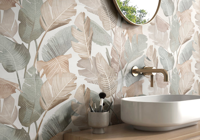 Enya Leaves White 12x40 Ceramic Wall Tile 2
