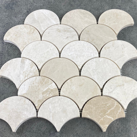Vanilla Beige Marble - Mesh Mosaic Tile Collection in Laguna Pattern - Honed