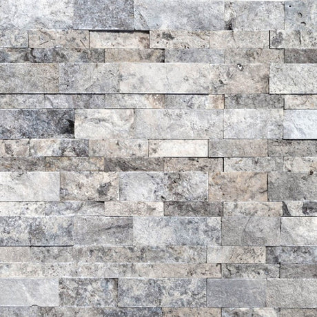 Travertine Split Face Stone Siding Ledger Panel in Silver