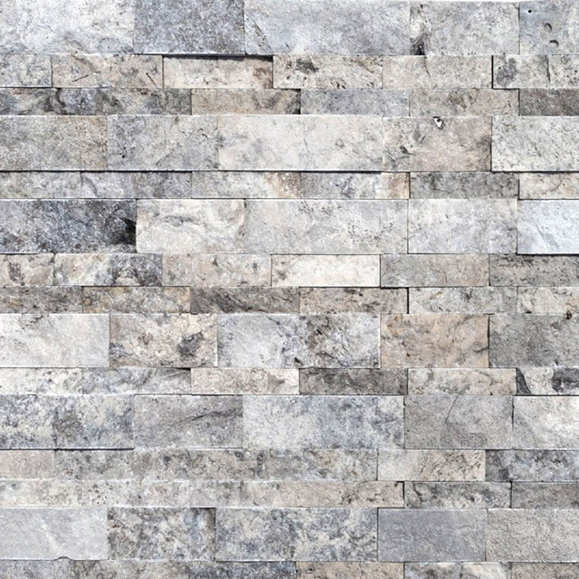 Travertine Split Face Stone Siding Ledger Panel in Silver