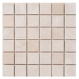 Vanilla beige marble mosaic 2x2 honed on 12x12 mesh top view2
